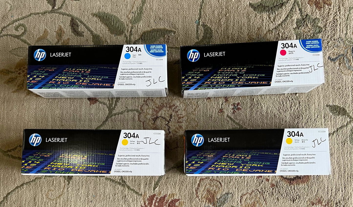 Printer Cartridges - Laserjet 304A by HP - 4-qty. (2-Yellow #CC532A , 1-Red #CC533A, 1-Blue #CC531A )